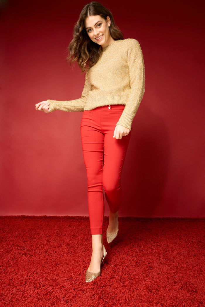 rekucci Skinny ankle pants with snaps red