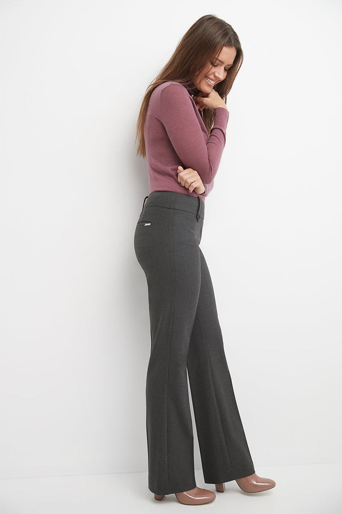 rekucci Pull-on Bootcut Trousers with Belt Loops & Tummy Control dk-charcoal