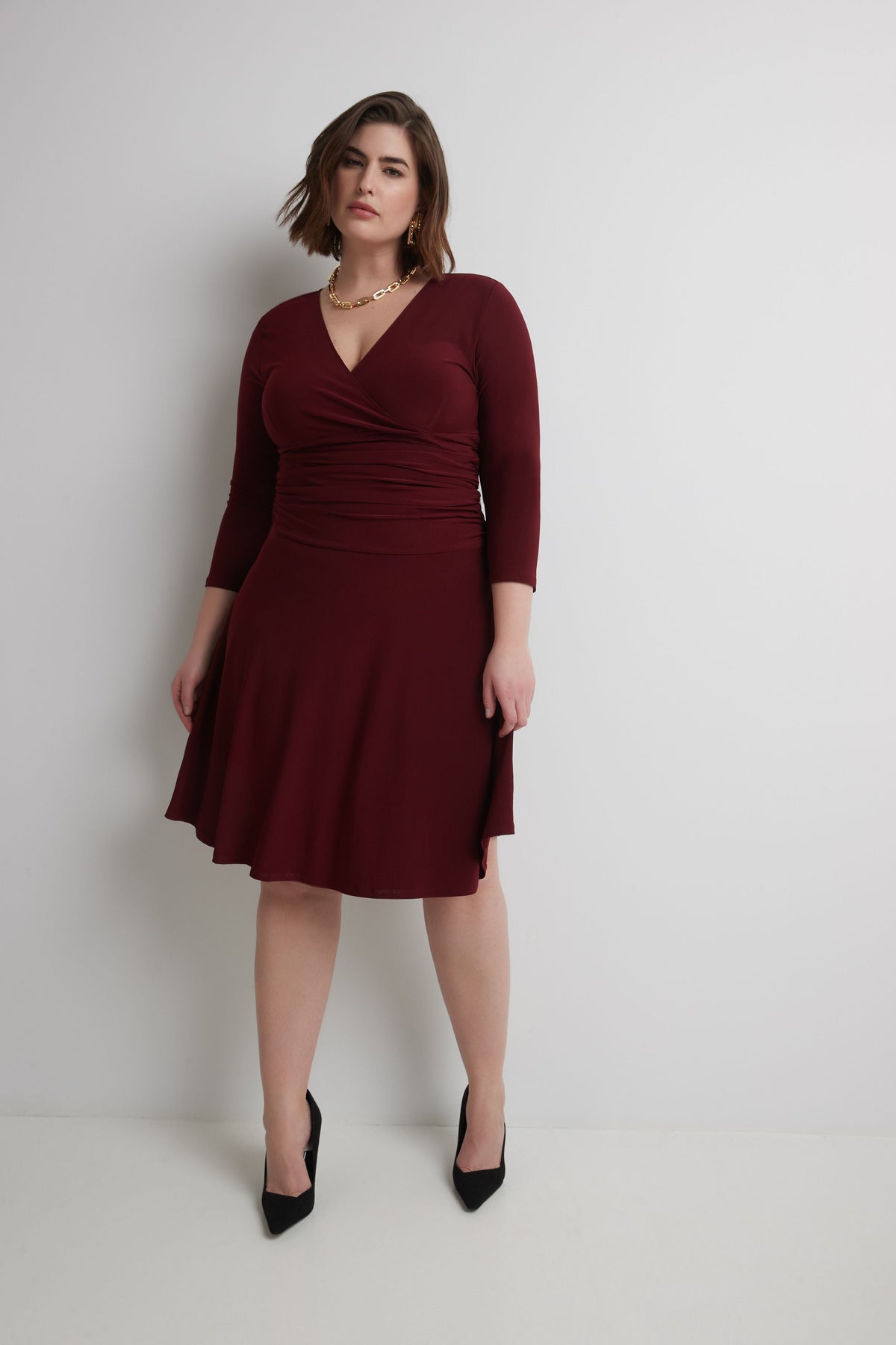 Curvy Form-Fitting Ruched Dress with Tummy Control – Rekucci Canada